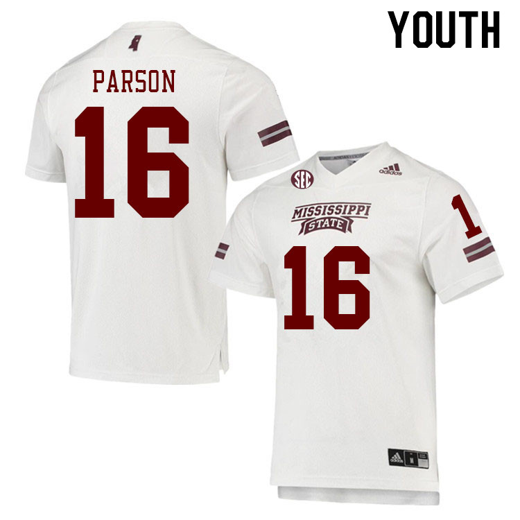 Youth #16 Chris Parson Mississippi State Bulldogs College Football Jerseys Stitched Sale-White - Click Image to Close